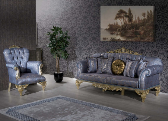 3-seater sofa textile armchair couch upholstered furniture 3+1 three-seater blue