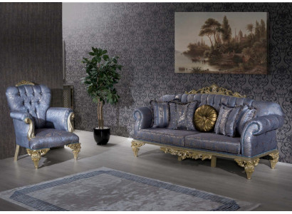 3-seater sofa textile armchair couch upholstered furniture 3+1 three-seater blue