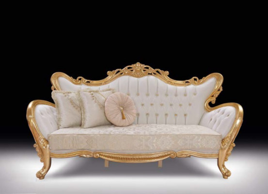 A luxurious and relaxing sofa in a classic style with golden patterns.