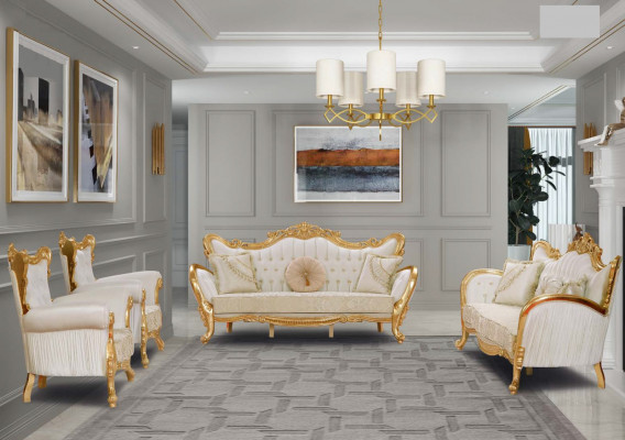 A luxurious and relaxing sofa in a classic style with golden patterns.