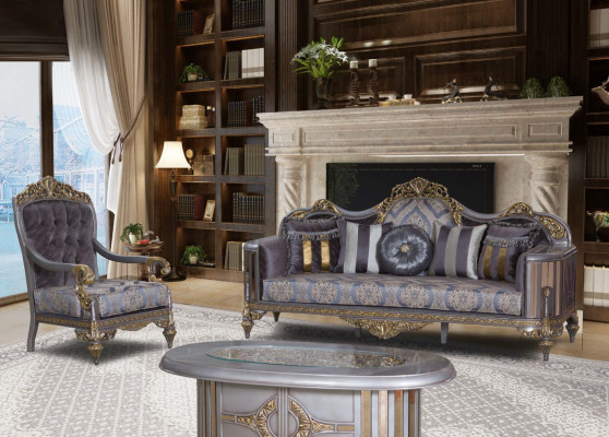 Elegant classic armchair with decorative patterns in Chesterfield design.