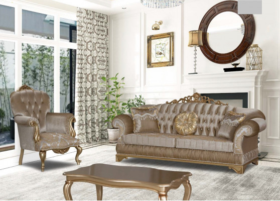 Classic armchair with beige decor and Chesterfield design for the living room