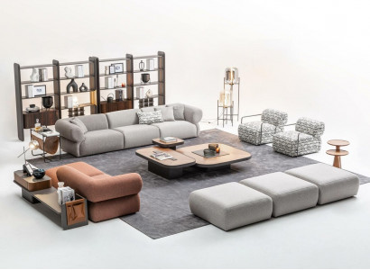 Large Living Room Set Five-Seater Three-Seater Armchair Ottoman Sofa Suite