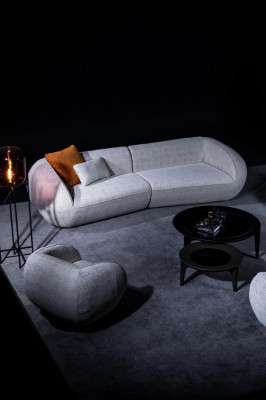 Gray luxury sofa set, four-seater armchair, luxury couches, textile furniture.
