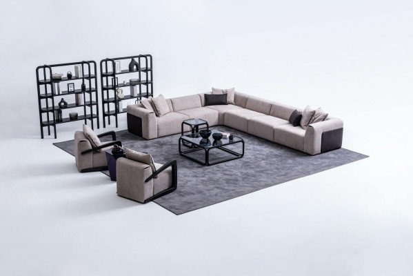 Modern sofa set L-shaped couch with armchair gray corner couch textile sofa