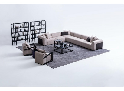 Modern sofa set L-shaped couch with armchair gray corner couch textile sofa