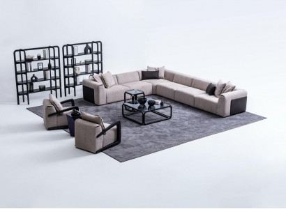 Modern sofa set L-shaped couch with armchair gray corner couch textile sofa