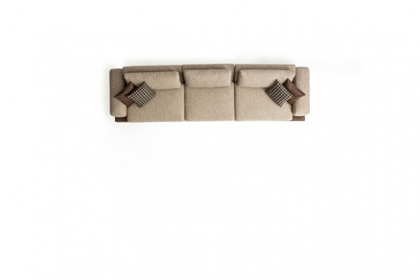 Beige five-seater upholstered sofa textile couch seating furniture living room