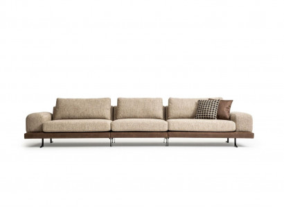 Beige five-seater upholstered sofa textile couch seating furniture living room