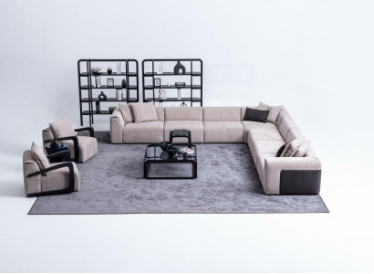 Luxury Sofa Set Seating Group Living Landscape L-Shaped Sofa Armchair Textile New