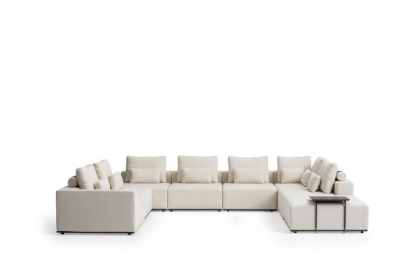 U-shaped living landscape sofa white upholstered furniture textile sofa wooden frame