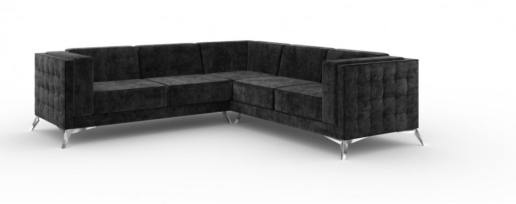 Black velvet design corner sofa Chesterfield sofa couch living landscape fabric seat