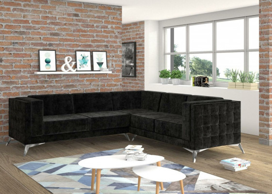Black velvet design corner sofa Chesterfield sofa couch living landscape fabric seat