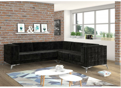 Black velvet design corner sofa Chesterfield sofa couch living landscape fabric seat