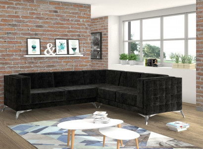 Black velvet design corner sofa Chesterfield sofa couch living landscape fabric seat