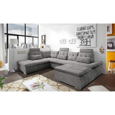 Corner sofa U-shape living area suite with bed function upholstery design