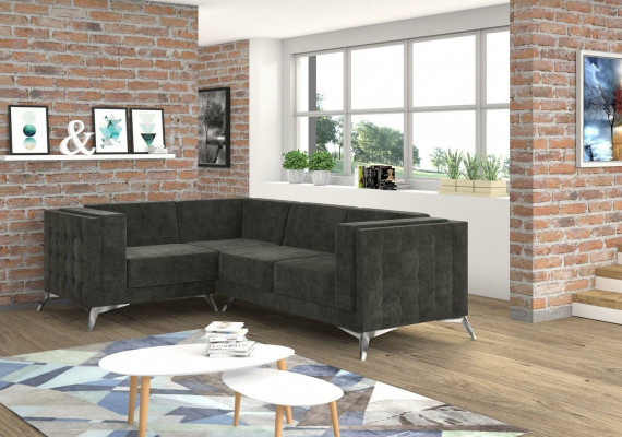 Chesterfield sectional sofa L-shape fabric couch design upholstered seat textile sofa corner new