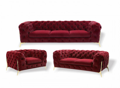 Designer Chesterfield Sofa Set Sofa Couch Upholstery Set in Velvet 3+2+1 Seater