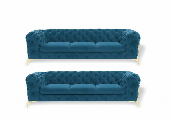 Chesterfield Sofa Velvet Couch Upholstered Seats 3+3 Seat Set Design Couches Sofas