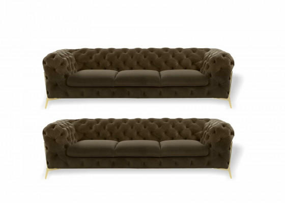Chesterfield Sofa Velvet Couch Upholstered Seats 3+3 Seat Set Design Couches Sofas