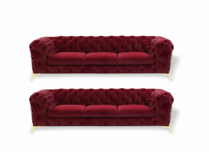 Chesterfield Sofa Velvet Couch Upholstered Seats 3+3 Seat Set Design Couches Sofas