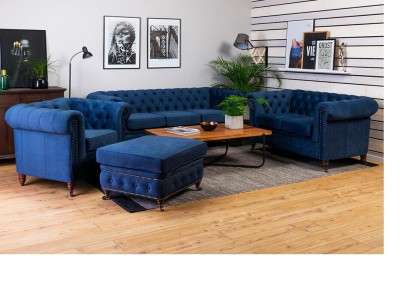 Luxury Chesterfield Designer Sofas Leather Sofa Textile Fabric XXL Big Sofas 3-piece