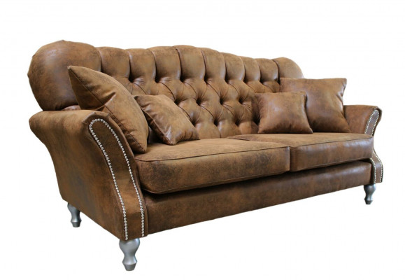 Vintage Chesterfield Sofa Set Couch Upholstery Sofa Leather 3+1 Seater Set