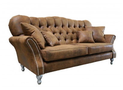 Vintage Chesterfield Sofa Set Couch Upholstery Sofa Leather 3+1 Seater Set