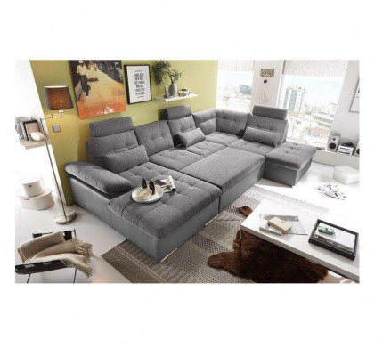 Design corner sofa, fabric L-shape, bed function, couch upholstery, corner modern.