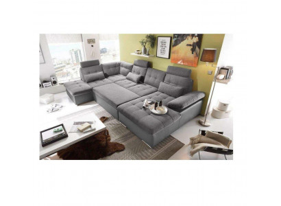 Design corner sofa, fabric L-shape, bed function, couch upholstery, corner modern.