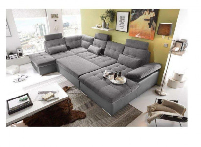 Design corner sofa, fabric L-shape, bed function, couch upholstery, corner modern.