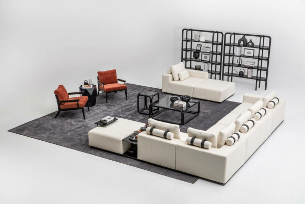 Modern white sofa set corner sofa living landscape armchair 4-piece fabric sofa