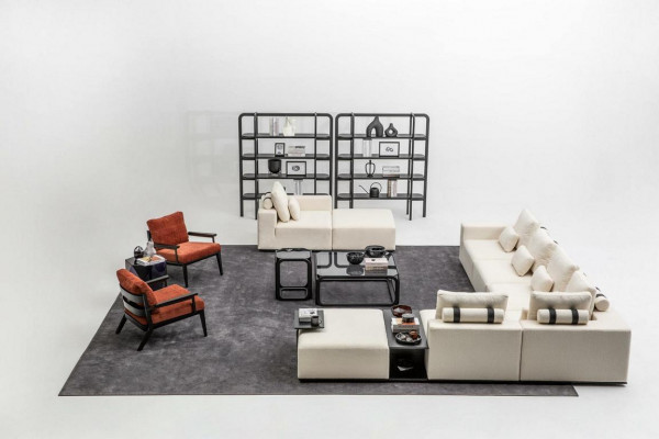 Modern white sofa set corner sofa living landscape armchair 4-piece fabric sofa