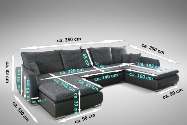 Design U-shaped corner sofa with bed function couch leather textile sofa new living landscape