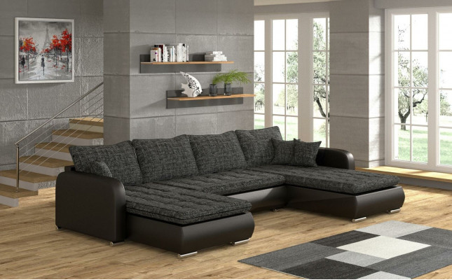 Design U-shaped corner sofa with bed function couch leather textile sofa new living landscape