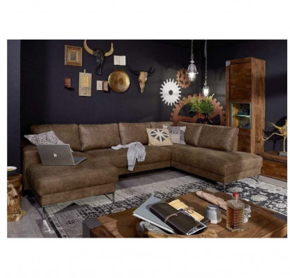 Corner sectional U-shape living area sofa couch upholstery set vintage