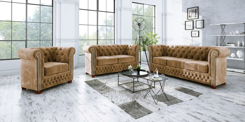 Chesterfield Textile Design Luxury Sofa Set Couch Sofa Upholstery 3+1 Seater New