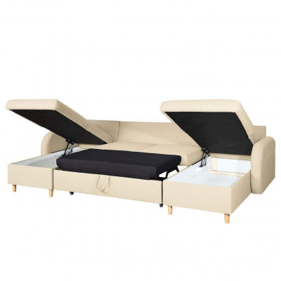 Sectional sofa, couch upholstery, living landscape, U shape, bed function, textile fabric