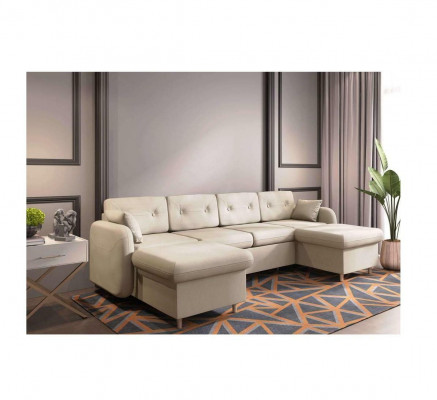 Sectional sofa, couch upholstery, living landscape, U shape, bed function, textile fabric