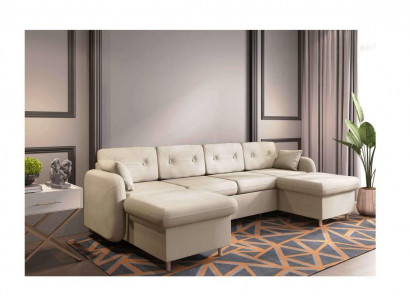 Sectional sofa, couch upholstery, living landscape, U shape, bed function, textile fabric