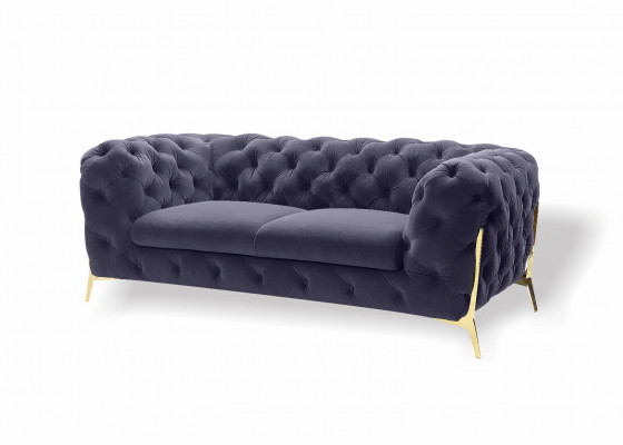 Chesterfield Velvet Designer Sofa 2-Seater Couch Textile Velvet Set Gold Legs