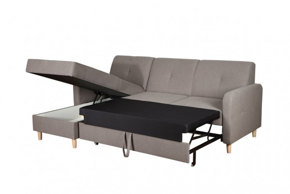 Sectional L-shaped sofa couch design upholstery modern fabric with bed function grey fabric