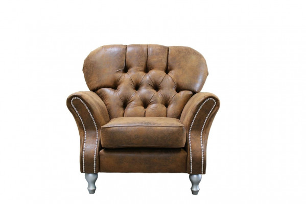 Design armchair, 1-seater, brown fabric, luxury club lounge sofa, TV Chesterfield