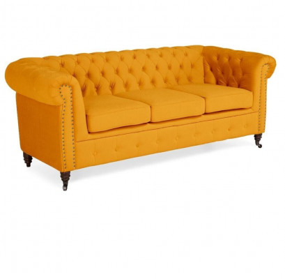 Classic Chesterfield Furniture Three-Seater Couch Textile Sofa Elegant Design Orange