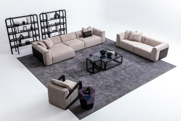 Taupe living room sofa set lounge furniture L-shape 3-piece