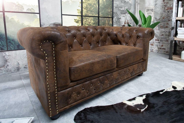 Chesterfield textile couch upholstery 2-seater fabric sofas couches brown two-seater