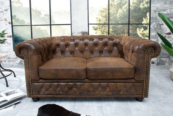Chesterfield textile couch upholstery 2-seater fabric sofas couches brown two-seater