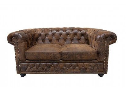 Chesterfield textile couch upholstery 2-seater fabric sofas couches brown two-seater