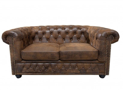 Chesterfield textile couch upholstery 2-seater fabric sofas couches brown two-seater