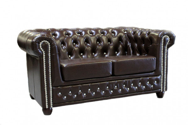 Classic Elegant Two-Seater Chesterfield Furniture Couch Textile Sofa Design Brown